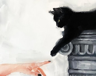 Black cat art print, Giclée print, black cat portrait print, hand painted black cat art, black cat gift ideas, black cat painting, fine art