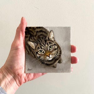 Retrato personalizado de animal de estimação em pintura a óleo, pintura à mão, mini tela 4x4, pintura personalizada de cachorro, pintura personalizada de gato, presentes em memória de animais de estimação