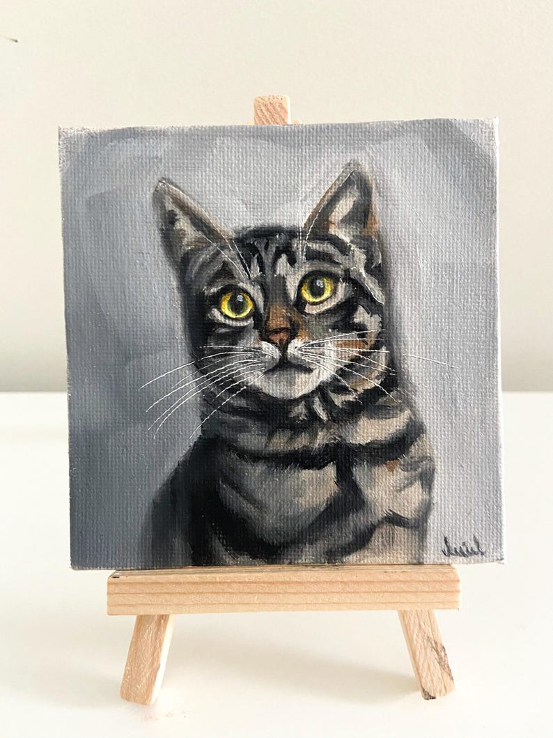 Mini Canvas Painting, Tabby Cat Painting, Original Oil Painting on ...