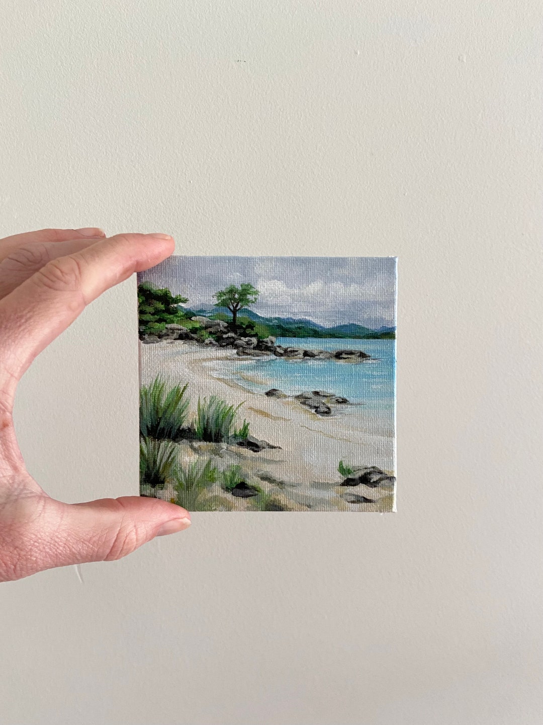 Mini Beach Canvas Painting: Original Seaside Landscape Art, 4x4 - Etsy