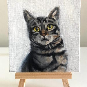Mini peinture sur toile, peinture de chat tigré, peinture à l'huile originale sur toile, art 4 x 4, art de chat tigré peint à la main, art de petit chat, petite idée cadeau