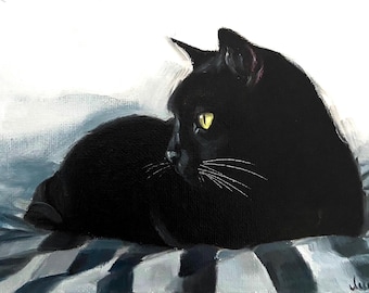 Black Cat Art Print, Hand Painted Portrait, Giclée Print