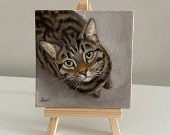 Original Gemälde, Leinwand Malerei, 4x4 Kunst, kleine Katze, handgemalte Kunst auf Leinwand, kleine Katze, 10x10cm