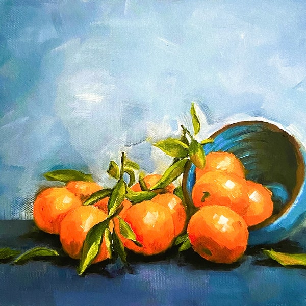 Pintura de naranjas, arte de cocina de bodegones, pintura de bodegones, impresión giclee de bellas artes, bodegones coloridos, bodegones de naranjas, impresión 8x10