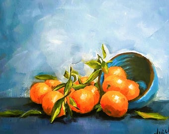 Still life oranges painting, Giclée print, kitchen art print, colorful kitchen wall art, oranges painting print, painting for kitchen