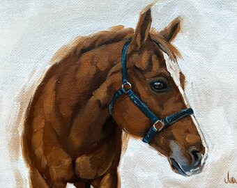 Horse painting, original oil painting on canvas, hand painted horse art, framed art, framed horse art, equine art, brown horse painting