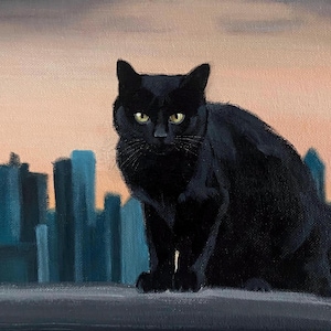 Peinture de chat noir, peinture acrylique sur toile, art de chat noir, portrait de chat noir, idées cadeaux de chat noir, art de chat noir peint à la main, art de chat
