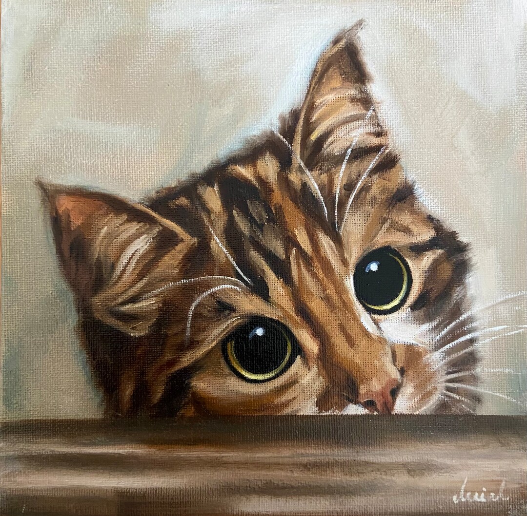 Tabby Cat Painting, Original Oil Painting on Canvas, Hand Painted Tabby ...