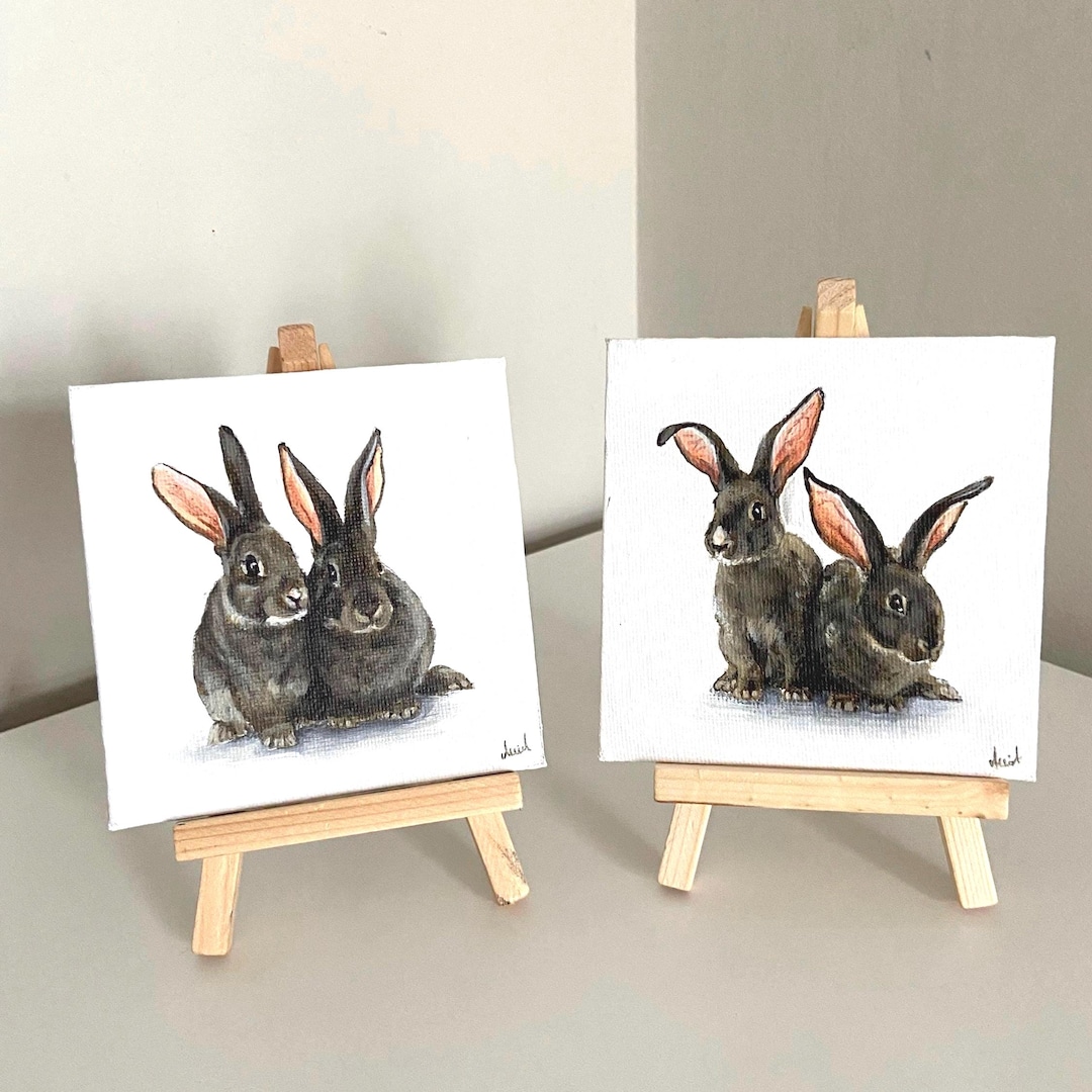 Mini Rabbit Acrylic Painting Set: Rustic Farmhouse Nursery Decor - Etsy