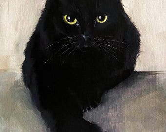 Black Cat Oil Painting Art Print, Pet Portrait (Digital Download)