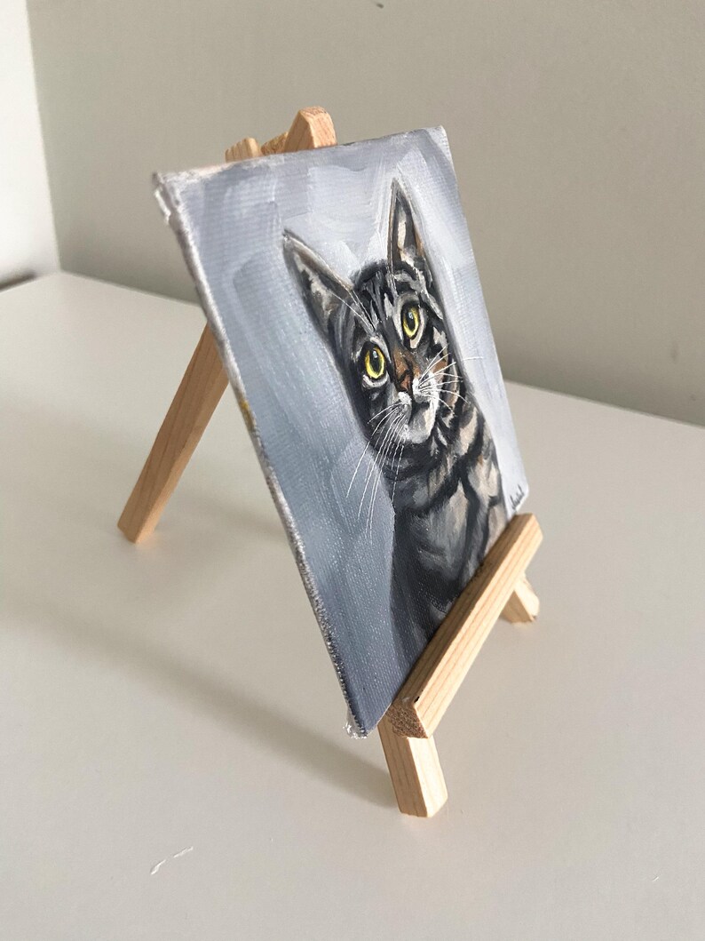 Mini Canvas Painting, Tabby Cat Painting, Original Oil Painting on ...