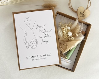Geldgeschenk zur Hochzeit | Geschenkschachtel | Blumenstrauß Trockenblumen | Personalisiert | Handgefertigt