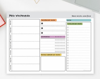 Wochenplaner Bunt | DIN A4 Notizblock | 50 Blatt Wochenplanung | To-Do Liste | Organisation zu Hause | Wochenplaner Deutsch