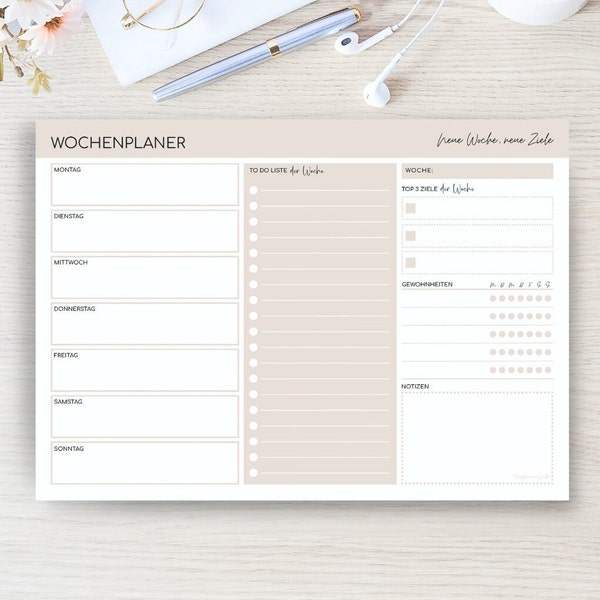 Raboteuse | Bloc-notes 50 Blatt | Bloc DIN A4 | Plan de travail | Liste de tâches | Planificateur d'organisation de bureau à domicile | Agenda hebdomadaire (allemand)