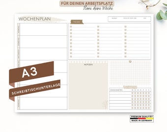 Schreibtischunterlage | Wochenplaner Kalender undatiert DIN A3 | Home-Office-Planer | Block mit To Do's – Notizen – Habittracker