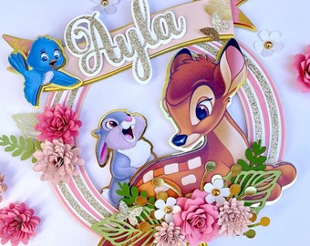 Bambi cake topper - One year old cake topper - Floral cake topper - Bambi party - Bambi decorations - Bambi Birthday - Party decorations.