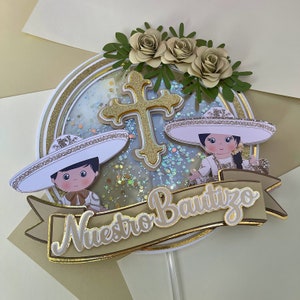 Baptism Cake Topper - Mi Bautizo Cake Topper -  Charro Cake Topper - God Bless Topper - Christening Topper.