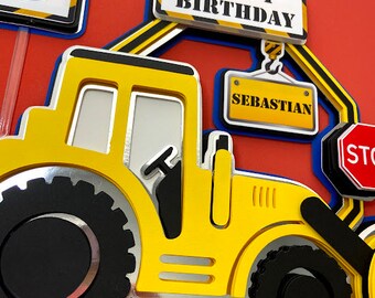 Geburtstags Gold Glitter Bulldozer 2 Cake Topper Cheer To
