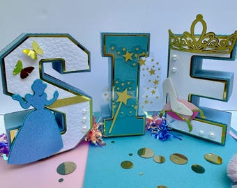 Cinderella princess themed 3D letters - Princess party theme - Princess Birthday - Cinderella Decorations - Party decorations - 3D letters