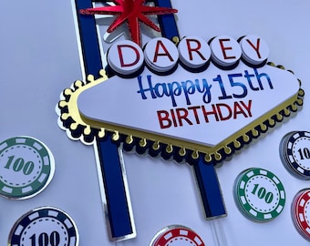 Las Vegas Cake Topper - Casino Cake Topper - Casino Themed Party Decorations - Las Vegas Birthday - Las Vegas Party Decoration