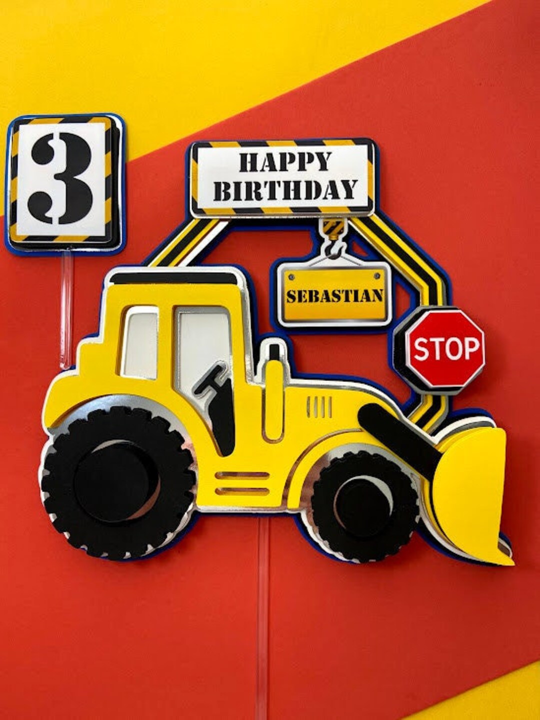 Geburtstags Gold Glitter Bulldozer 2 Cake Topper Cheer To
