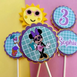 Minnie Mouse pool party cupcake toppers - Minnie Mouse birthday - Cupcake decor - Minnie and daisy birthday - Cupcake toppers - Pool Party