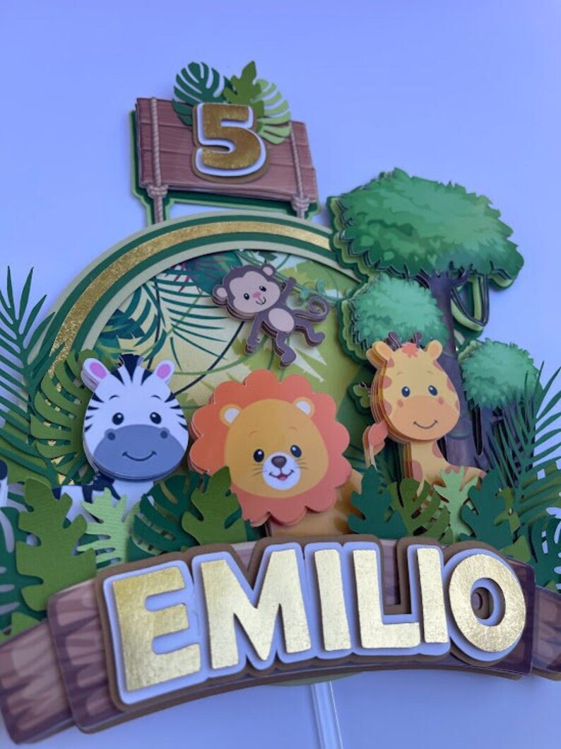 "Born Two Be Wild" 2nd Birthday Cake Topper - Jungle Safari Theme, Glitter Green, For 6-12 Inch Cakes