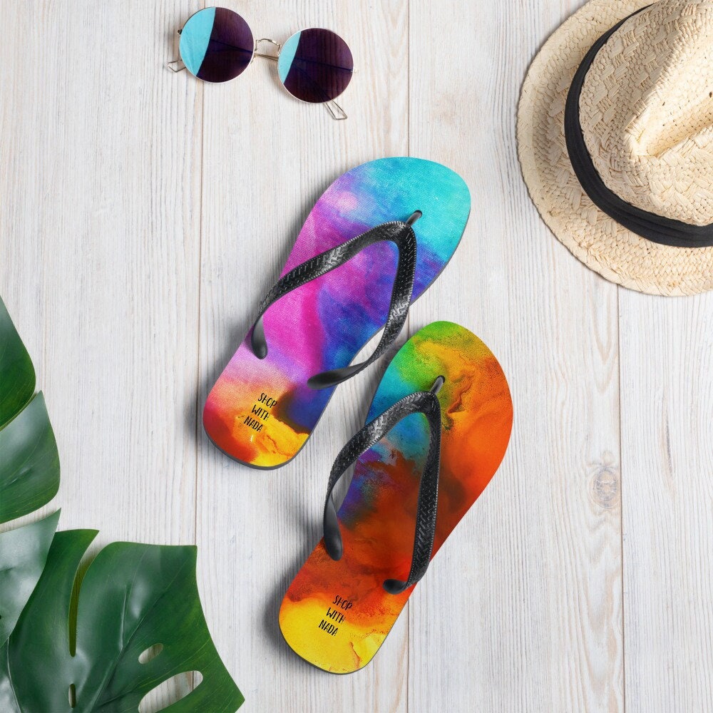 rainbow cloud flip flops