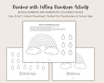 Rainbow with Falling Raindrops Activity Printable for Preschoolers and School-Age Children