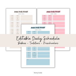 Editable Easy Baby Daily Schedule Printable | 2 Months, 6 Months, Two Years Old | Multiple Colors & Multiple Styles