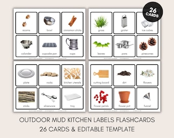 Mud Kitchen Labels Flashcards: Montessori Nature Activity (PDF)