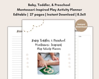 Ultimate Montessori Inspired Editable Play Activities Planner Printable| Baby, Toddler, & Preschool| 27 Pages PDF