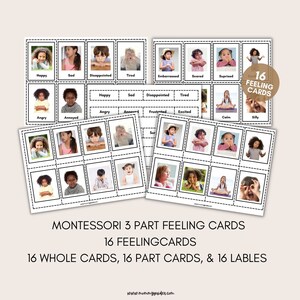 Montessori 3 Parte Flash Cards Feeling/ Emozioni e Sentimenti Materiale Educativo/ Apprendimento a Casa/ Montessori Tre Parte Cards