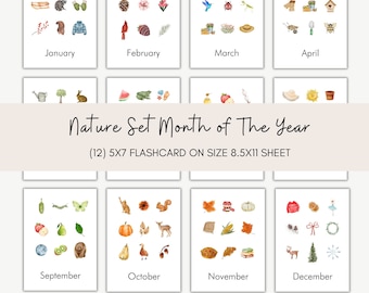 Nature Months of The Year Flashcards: Watercolor Montessori Prints (Digital Download)