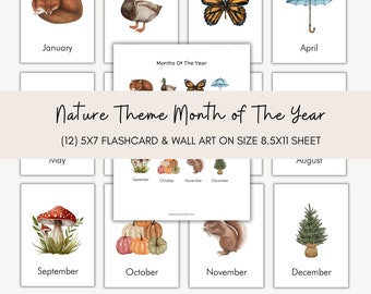 Nature Watercolor Months of The Year Flashcards & Wall Art (Digital Download)