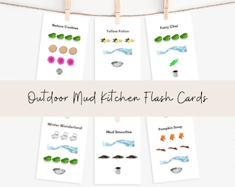 Mud Kitchen Recipe Flash Cards: Outdoor Kids Activities (Printable)