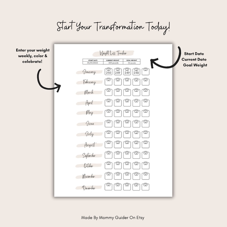 weight-loss-coloring-tracker-printable-fillable-pdf-12-months-etsy