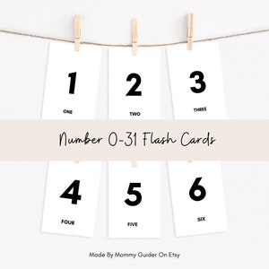 Tarjetas de números del 0 al 31 para imprimir / Niños pequeños en edad preescolar y escolar / Matemáticas Conteo Minimalista 123 Tarjetas didácticas Números impresos del cero al treinta y uno