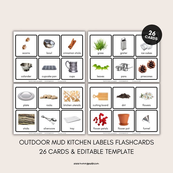 Mud Kitchen Labels Montessori Editable Cards Organizing Etsy