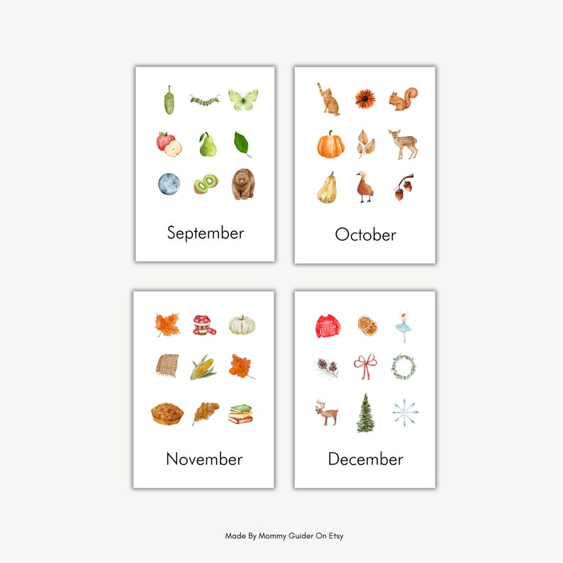 Nature Months of the Year Flashcards: Watercolor Montessori Prints ...