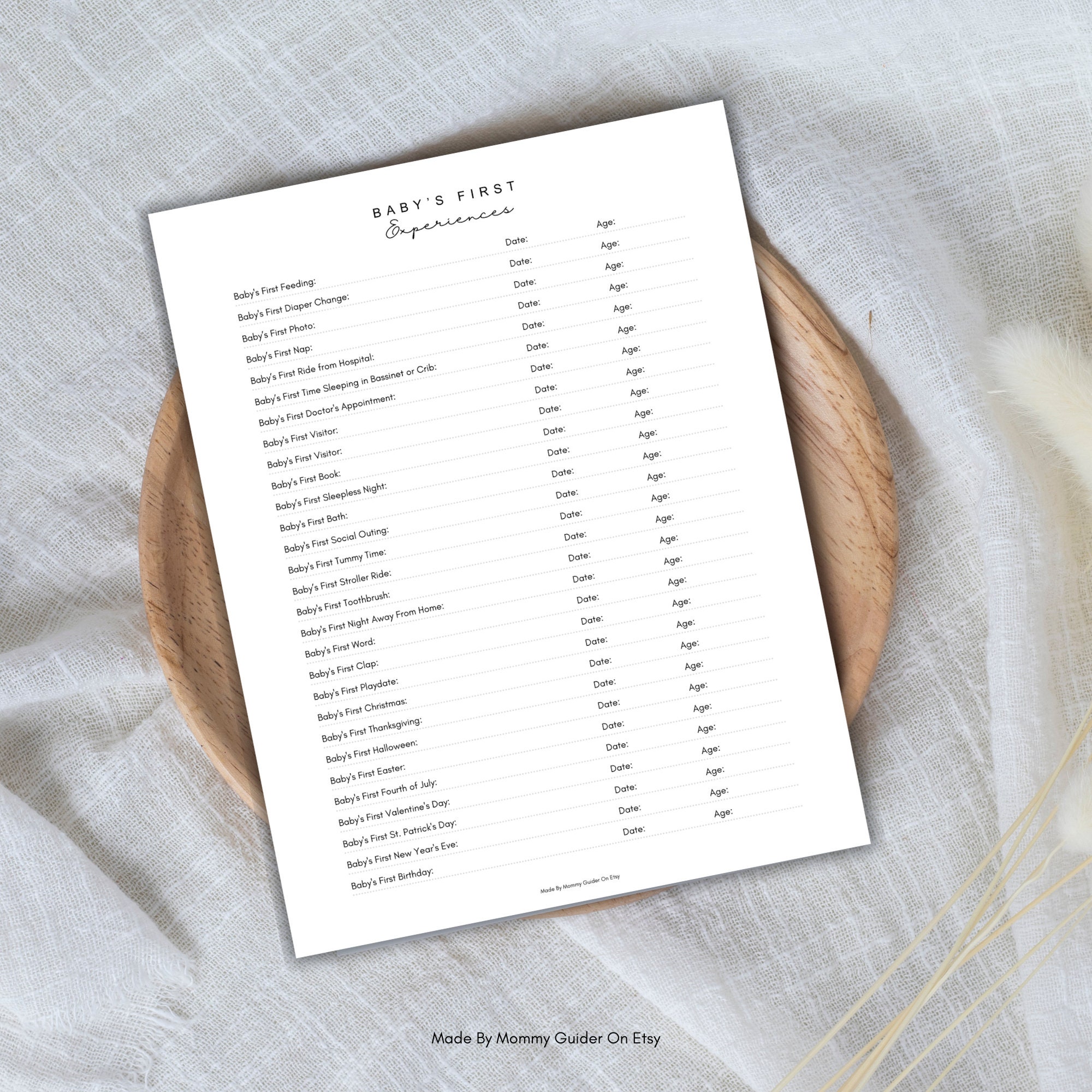 Baby's First Milestones & Experiences Tracker/chart - Editable and ...