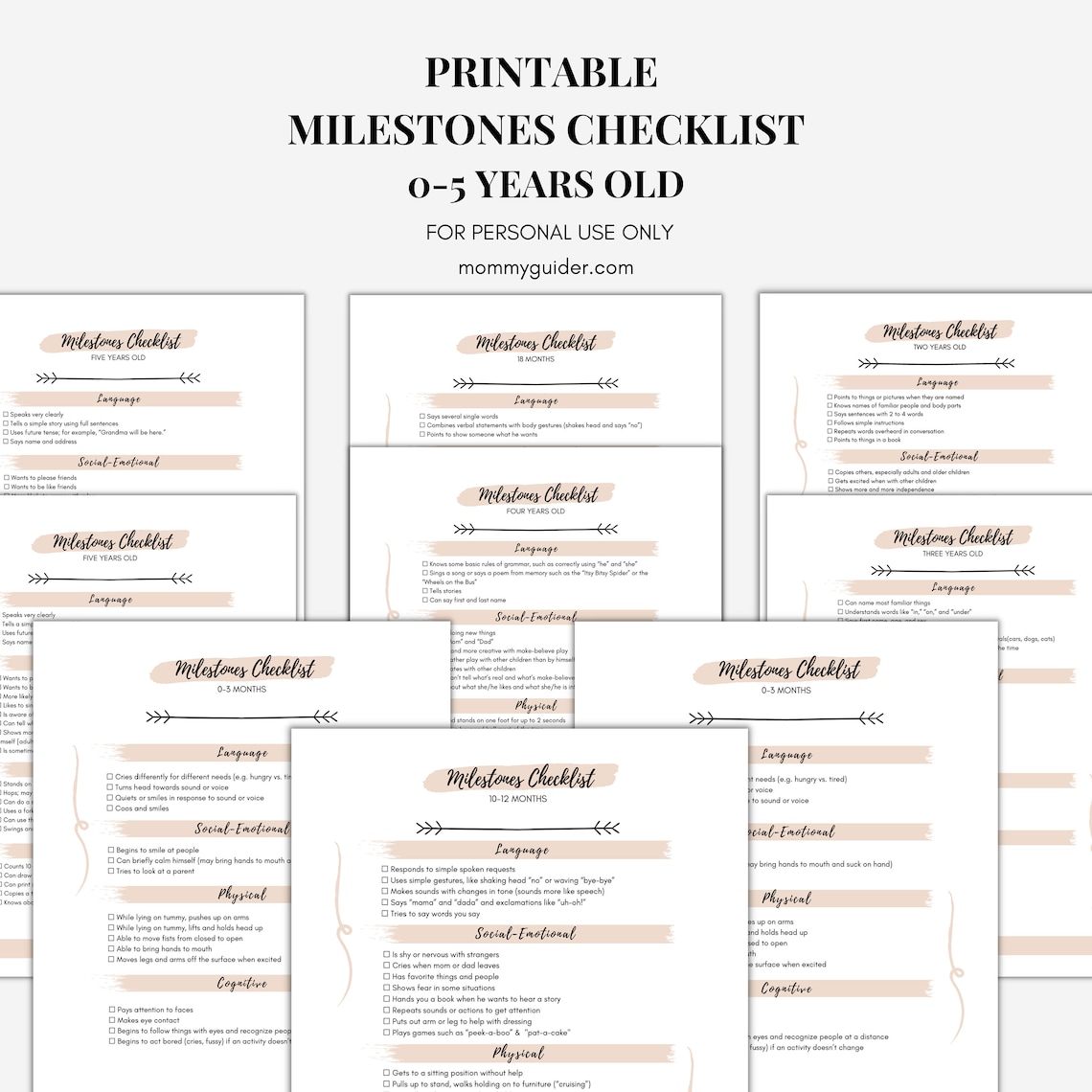 Printable Milestones Checklist for Baby Toddler & | Etsy