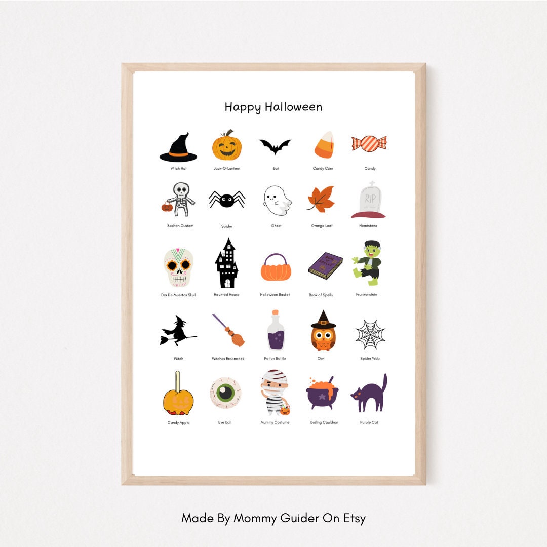 Cute Halloween Wall Art Printable 4 Sizes 25 Adorable Illustrations
