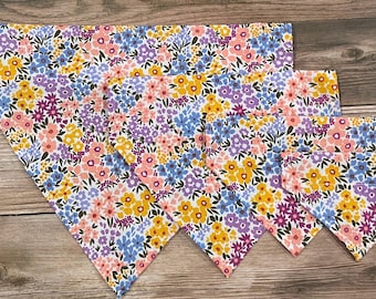 Floral Dog Bandana with Matching Scrunchie: Slip-On Collar, Handmade Cotton