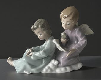 置物 Lladro Angel With Accordion Lladro Figurine Angel With Accordion #1323 - Etsy