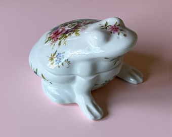 Antike Frosch-Schmuckschatulle von Hammersley • Viktorianische Veilchen • Handbemalte Blumen Deckeldose • Englisches Bone China