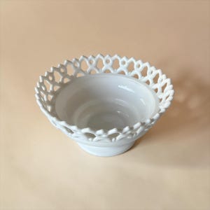 Westmoreland Doric Lace Milk Glass Bowl | White Footed Lace Bowl | Mid Century Milk Glass | Cottage Decor