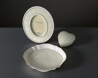 Vintage Wedgwood Porcelain Trio – Heart Trinket Box, Frame & Dish