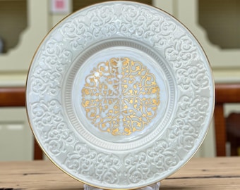 Lenox Embossed Porcelain Plate: 24k Gold Trim, Vintage Cheese and Serving Plate