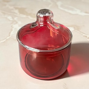 Vintage Cranberry Glass Candy Jar: Mid-Century Red Kitchen Decor
